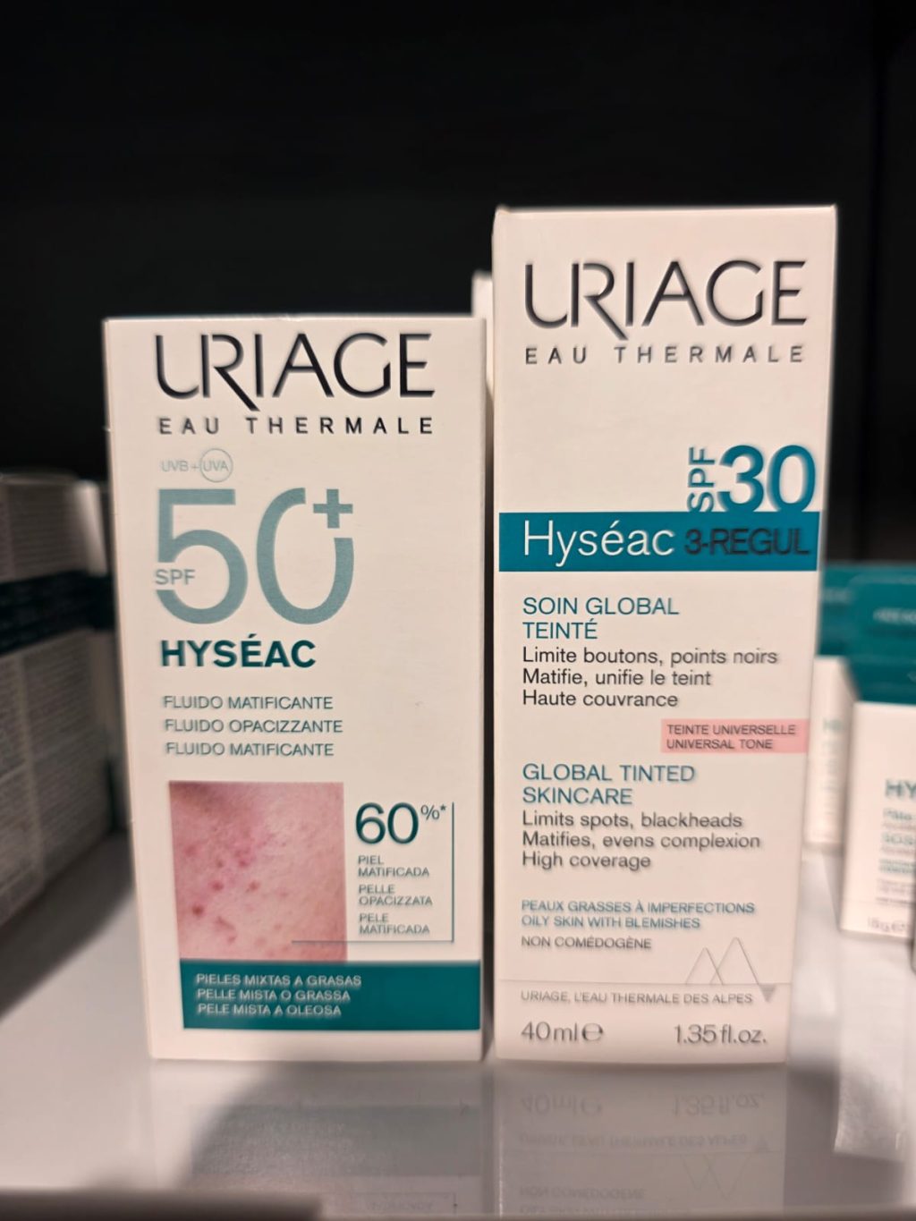 Uriage – Linha Hyséac: Fluido Matificante SPF50+ & 3-Regul Soin Global Teinté SPF30