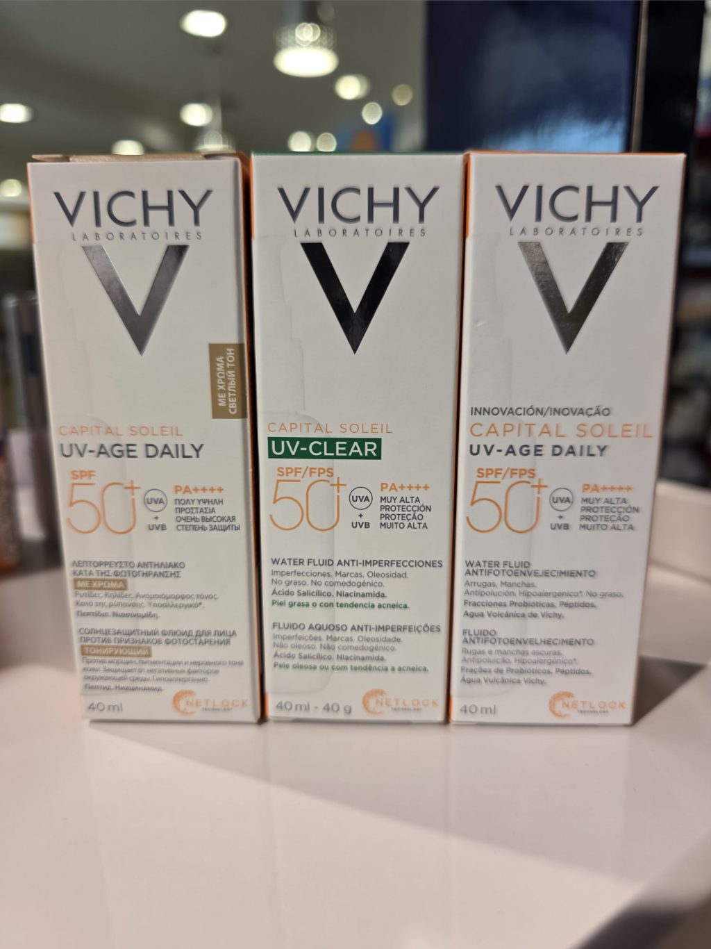 Vichy – Linha Capital Soleil: UV-Age Daily SPF50+ (com cor e sem cor) & UV-Clear SPF50+